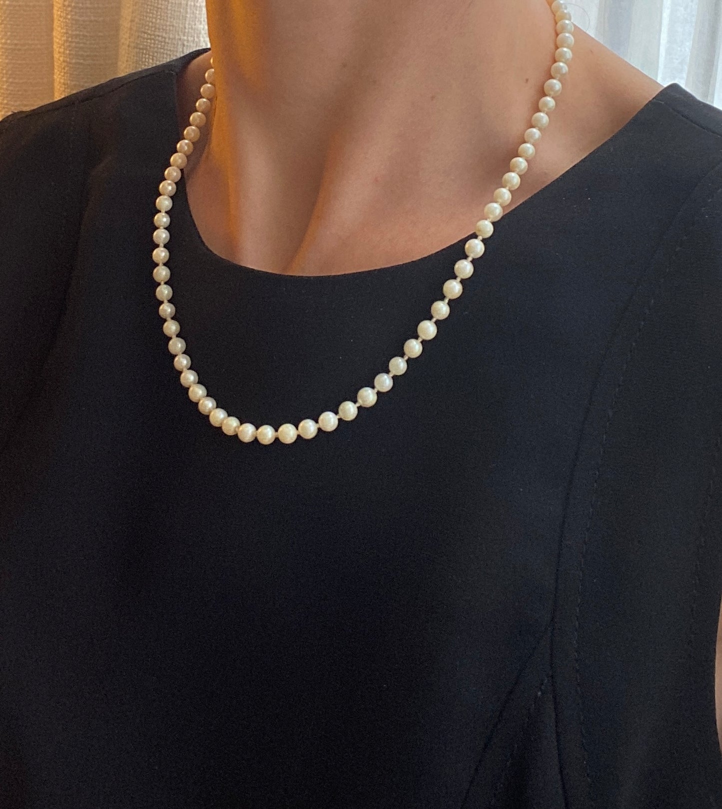 Sterling Silver, Vintage River Pearl Necklace with Fancy Clasp.