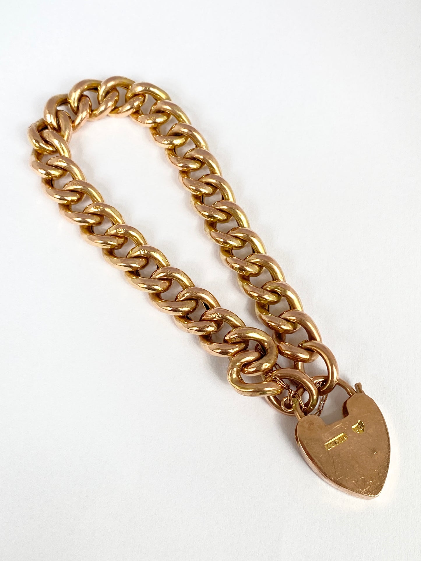 Victorian 9ct Gold Chased Bracelet with Engraved Heart Padlock Clasp