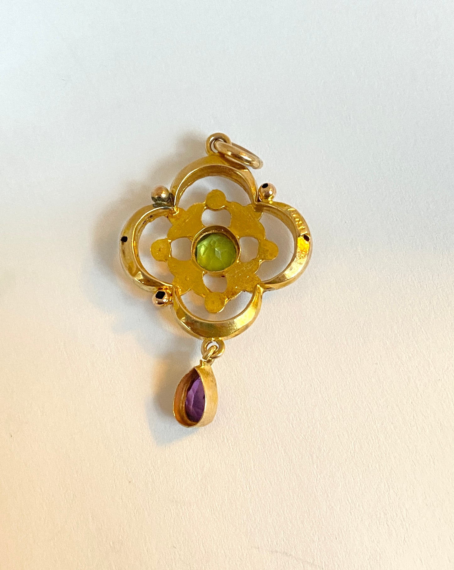 9ct Gold, Edwardian Suffragette (Amethyst, Peridot and Diamond) Pendant