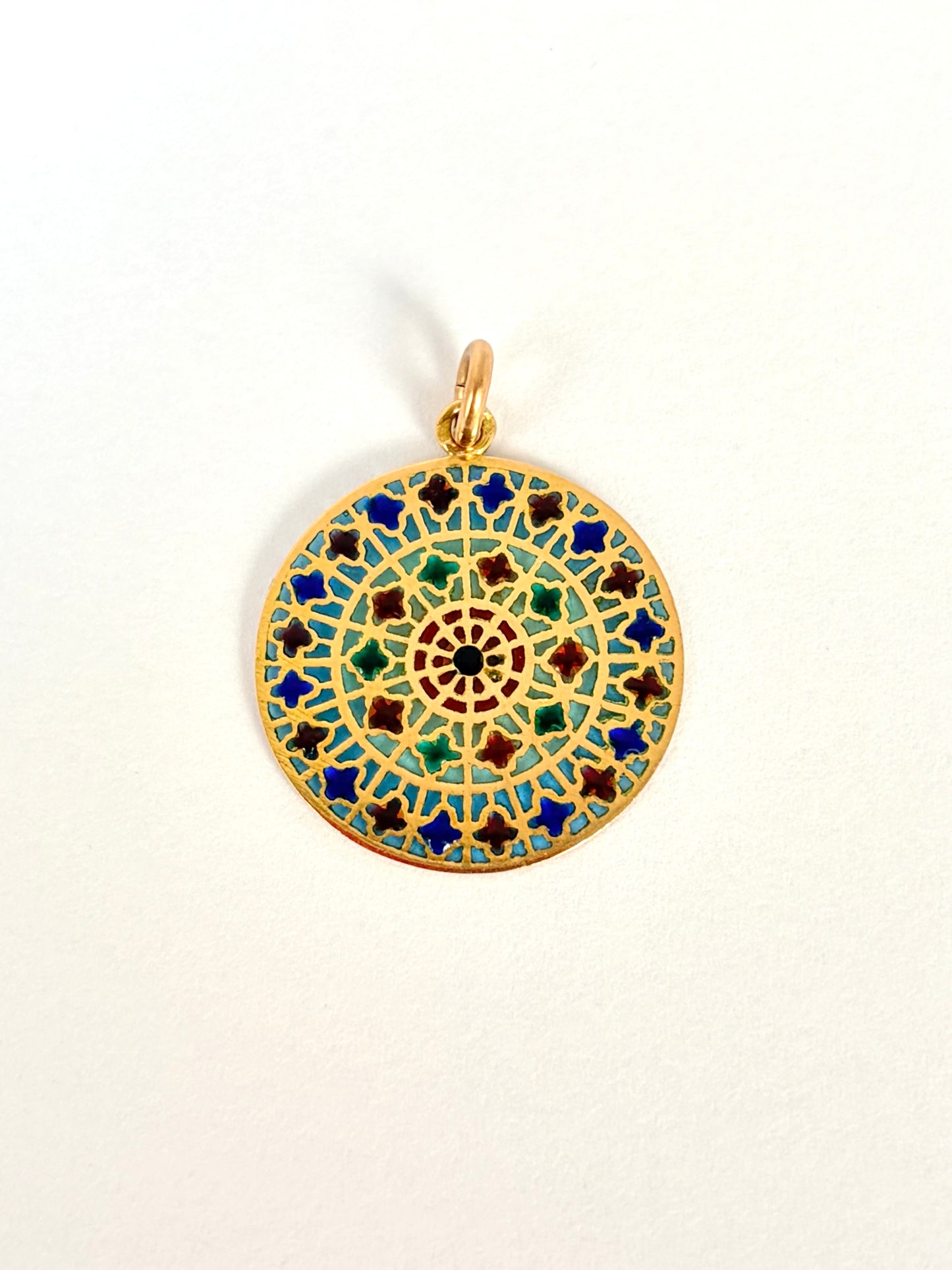 Rare, Vintage, French 18ct Gold, 'Plique a jour'  Enamel Pendant / Medal