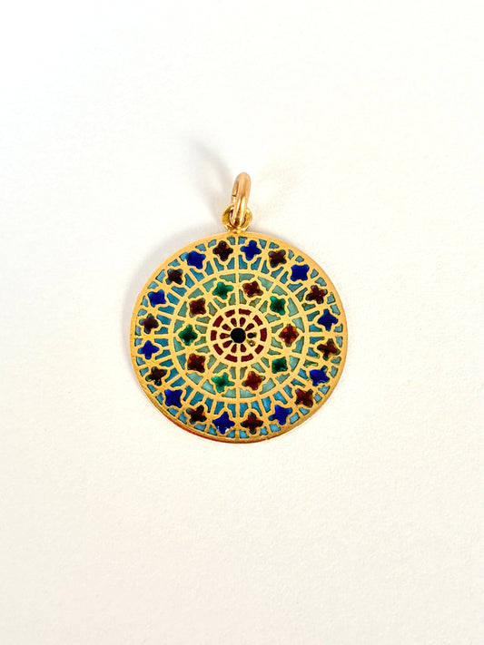 Rare, Vintage, French 18ct Gold, 'Plique a jour'  Enamel Pendant / Medal