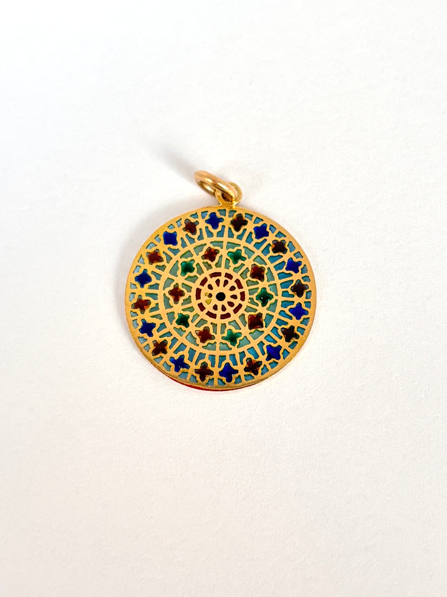 Rare, Vintage, French 18ct Gold, 'Plique a jour'  Enamel Pendant / Medal