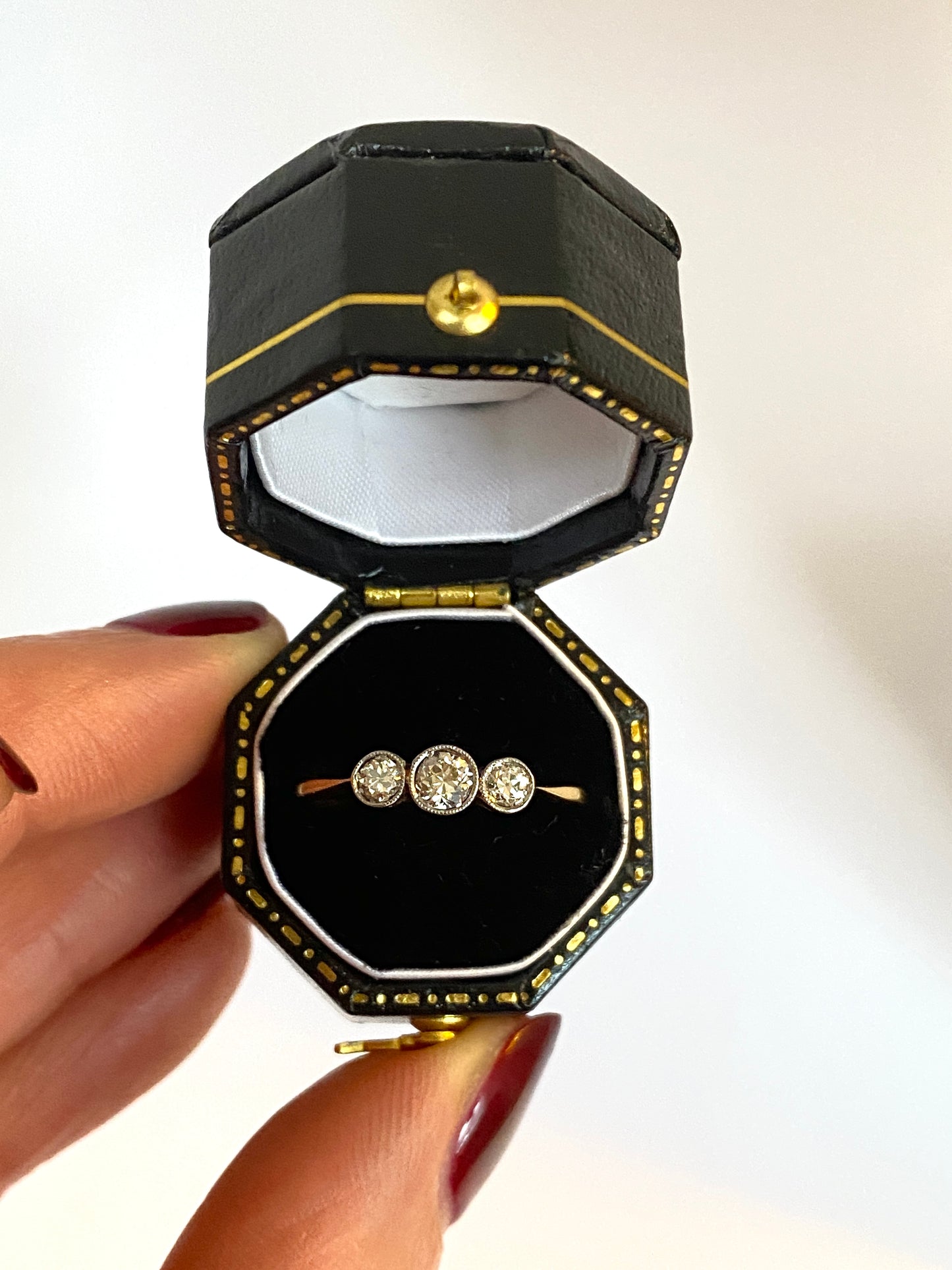 Antique, Edwardian, 18ct Gold and Platinum, Diamond Bezel Set Trilogy Engagement Ring