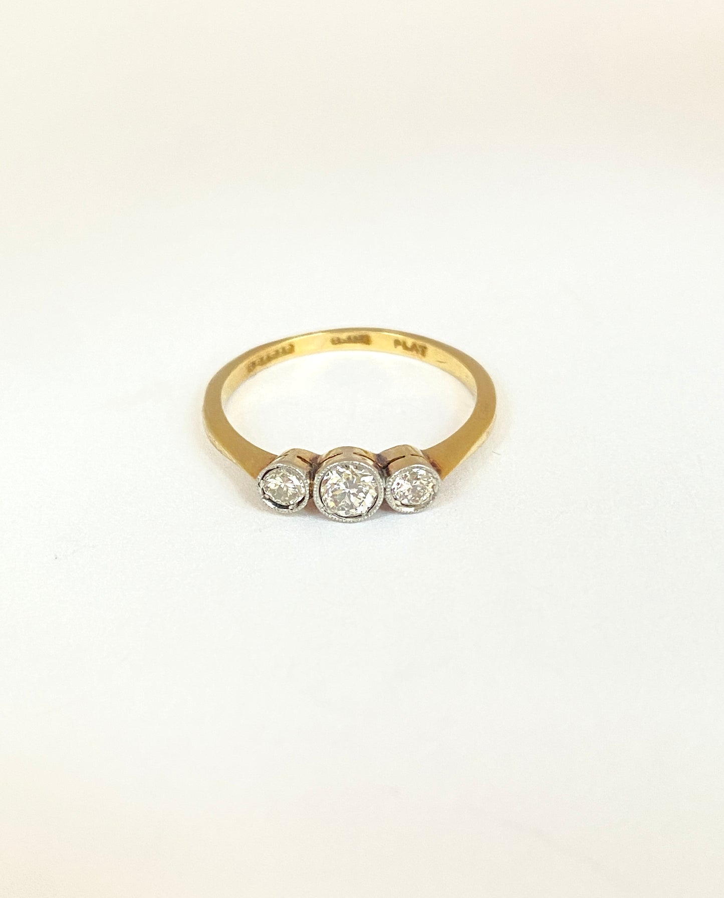 Antique, Edwardian, 18ct Gold and Platinum, Diamond Bezel Set Trilogy Engagement Ring
