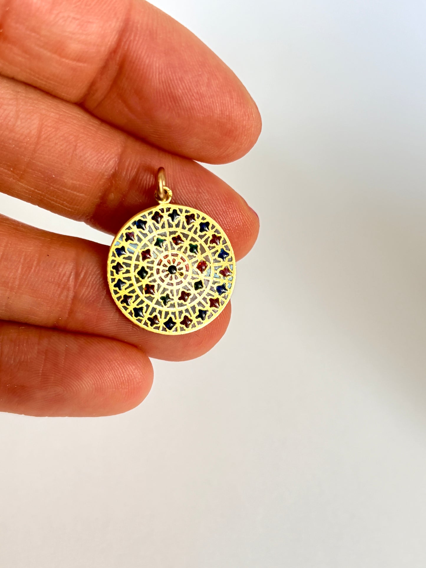 Rare, Vintage, French 18ct Gold, 'Plique a jour'  Enamel Pendant / Medal