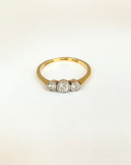 Antique, Edwardian, 18ct Gold and Platinum, Diamond Bezel Set Trilogy Engagement Ring