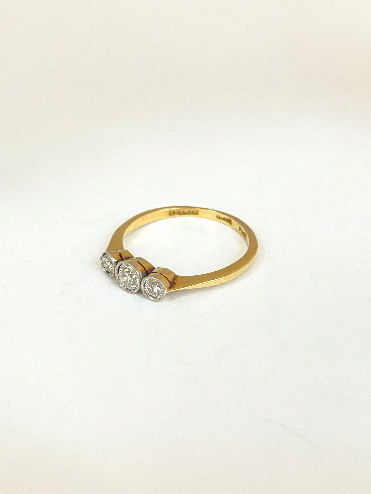 Antique, Edwardian, 18ct Gold and Platinum, Diamond Bezel Set Trilogy Engagement Ring