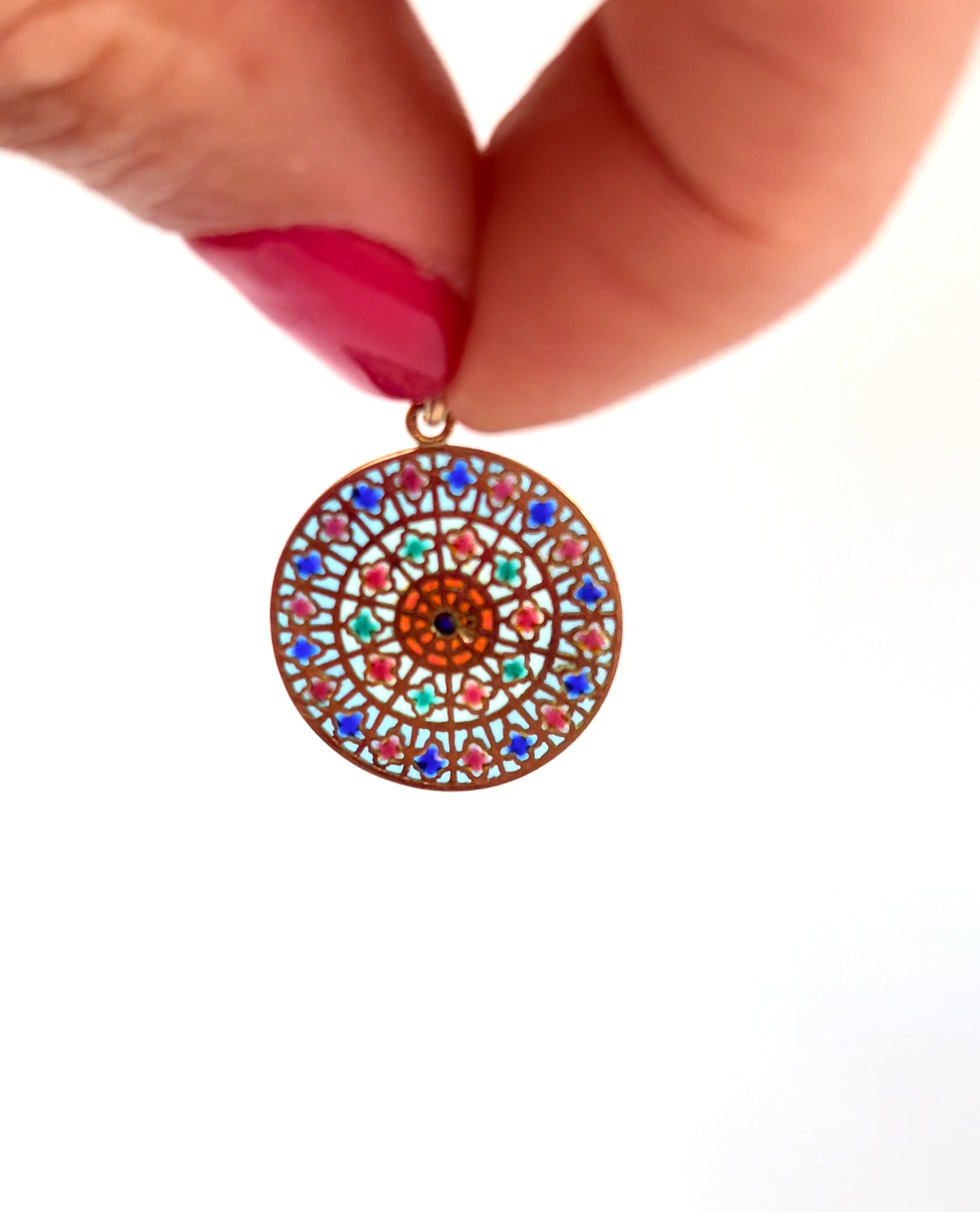 Rare, Vintage, French 18ct Gold, 'Plique a jour'  Enamel Pendant / Medal
