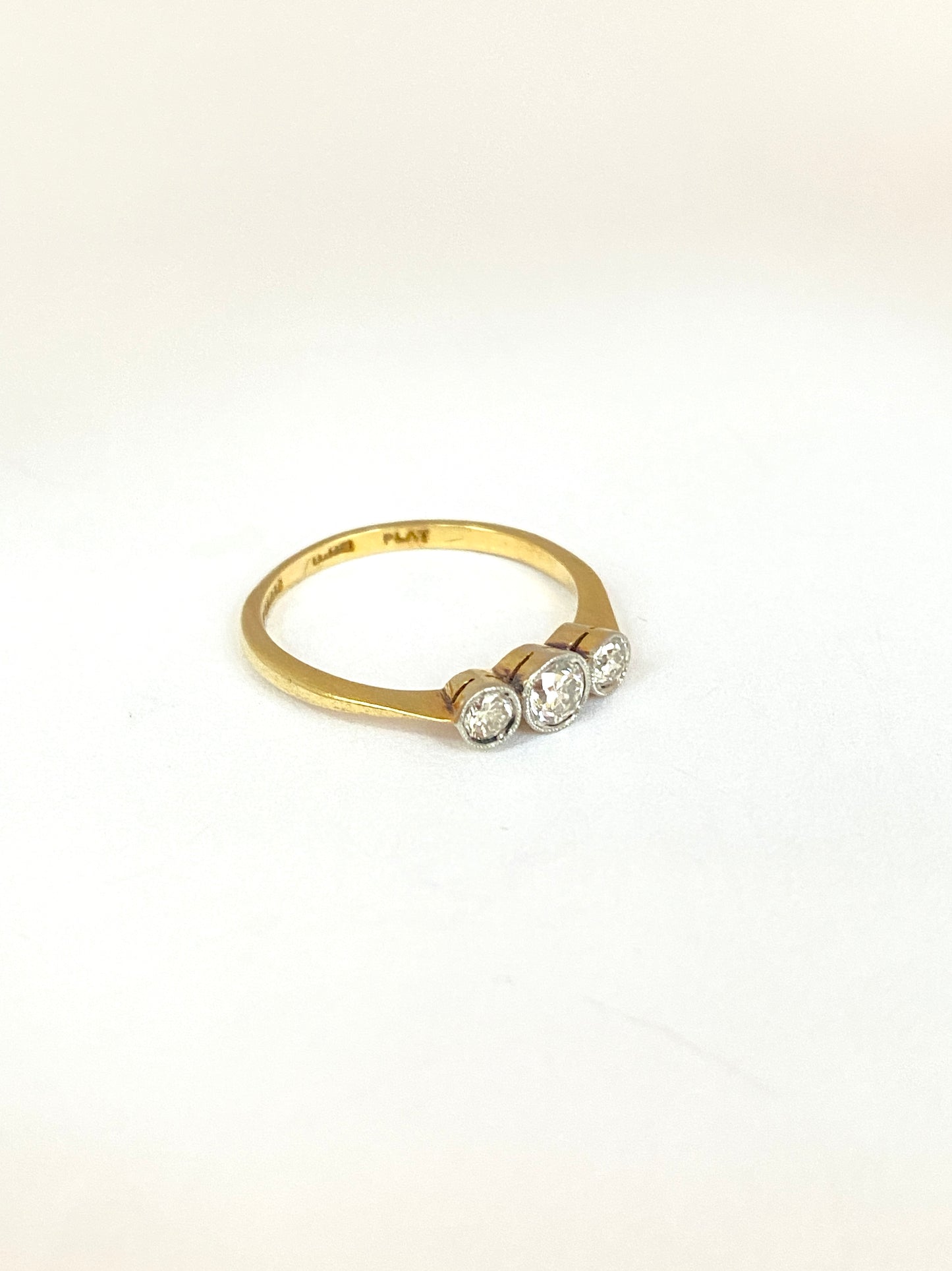 Antique, Edwardian, 18ct Gold and Platinum, Diamond Bezel Set Trilogy Engagement Ring