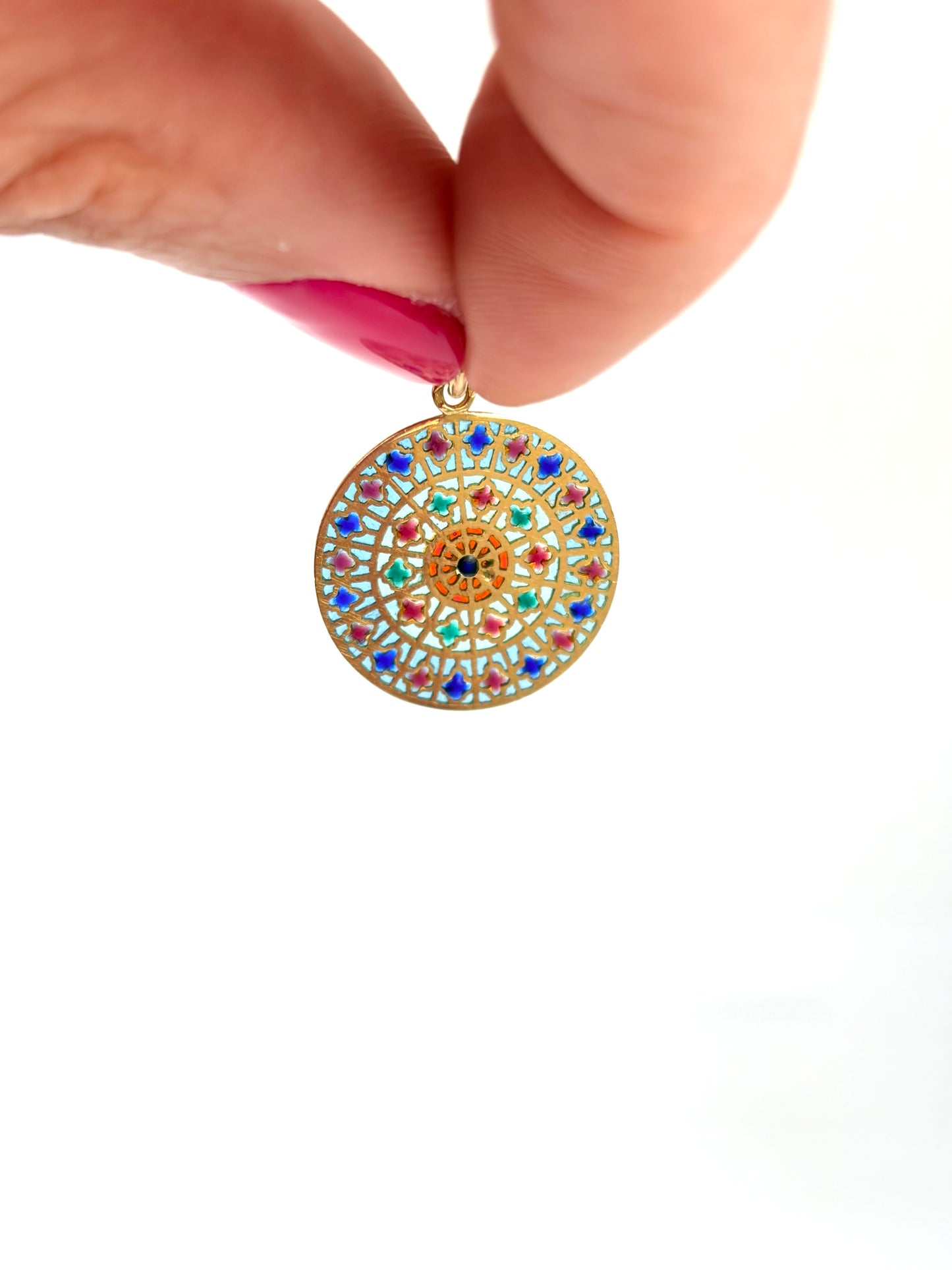 Rare, Vintage, French 18ct Gold, 'Plique a jour'  Enamel Pendant / Medal