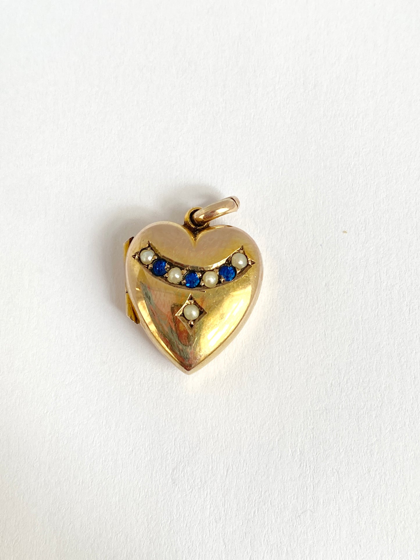 Vintage, 9ct Gold Sapphire & Seed Pearl Heart Locket/Pendant