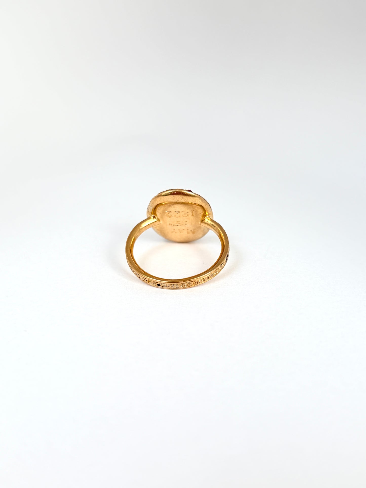 Antique, 15ct Gold, Moss Agate Ring with Ruby Border