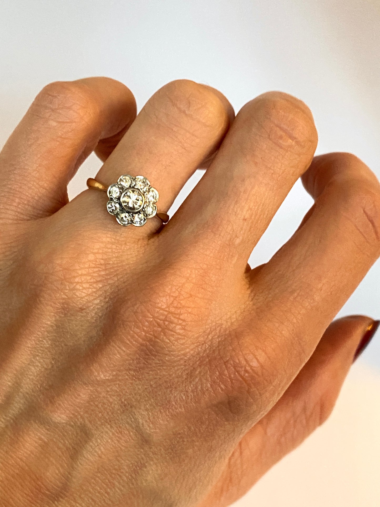 Art Deco, 18ct Gold Diamond Cluster / Daisy Ring