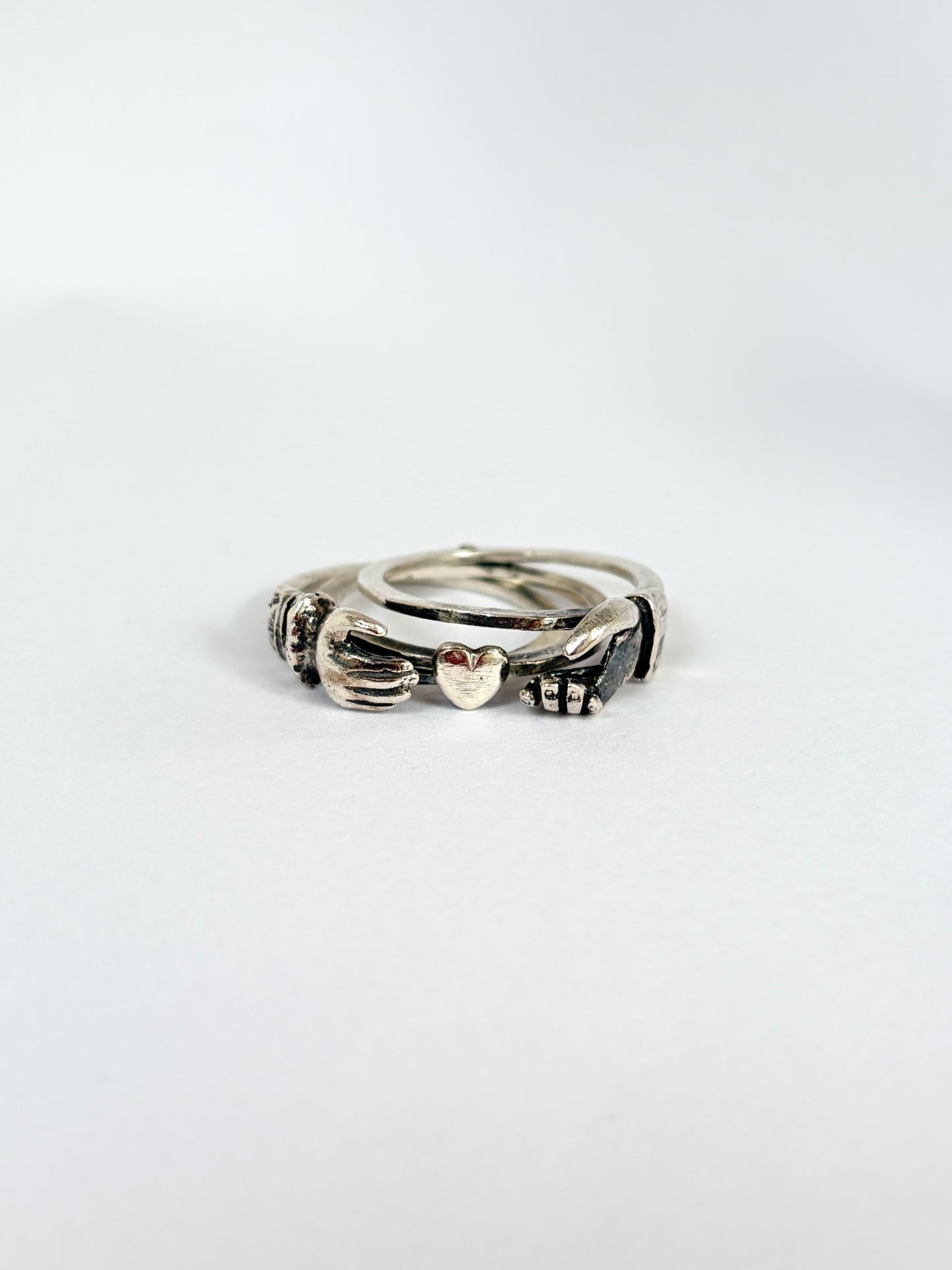 Vintage, Sterling Silver, Fede/Gimmel Opening Ring with Heart