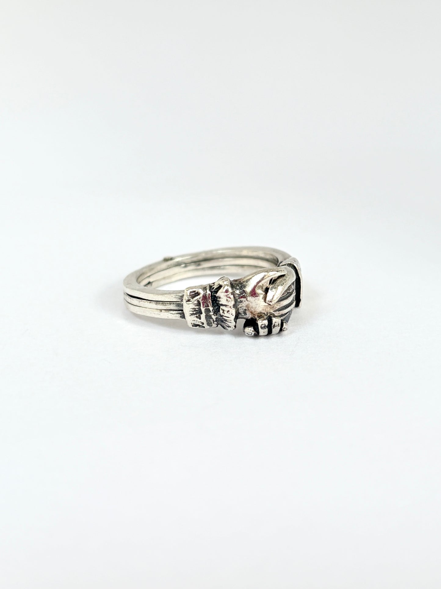 Vintage, Sterling Silver, Fede/Gimmel Opening Ring with Heart