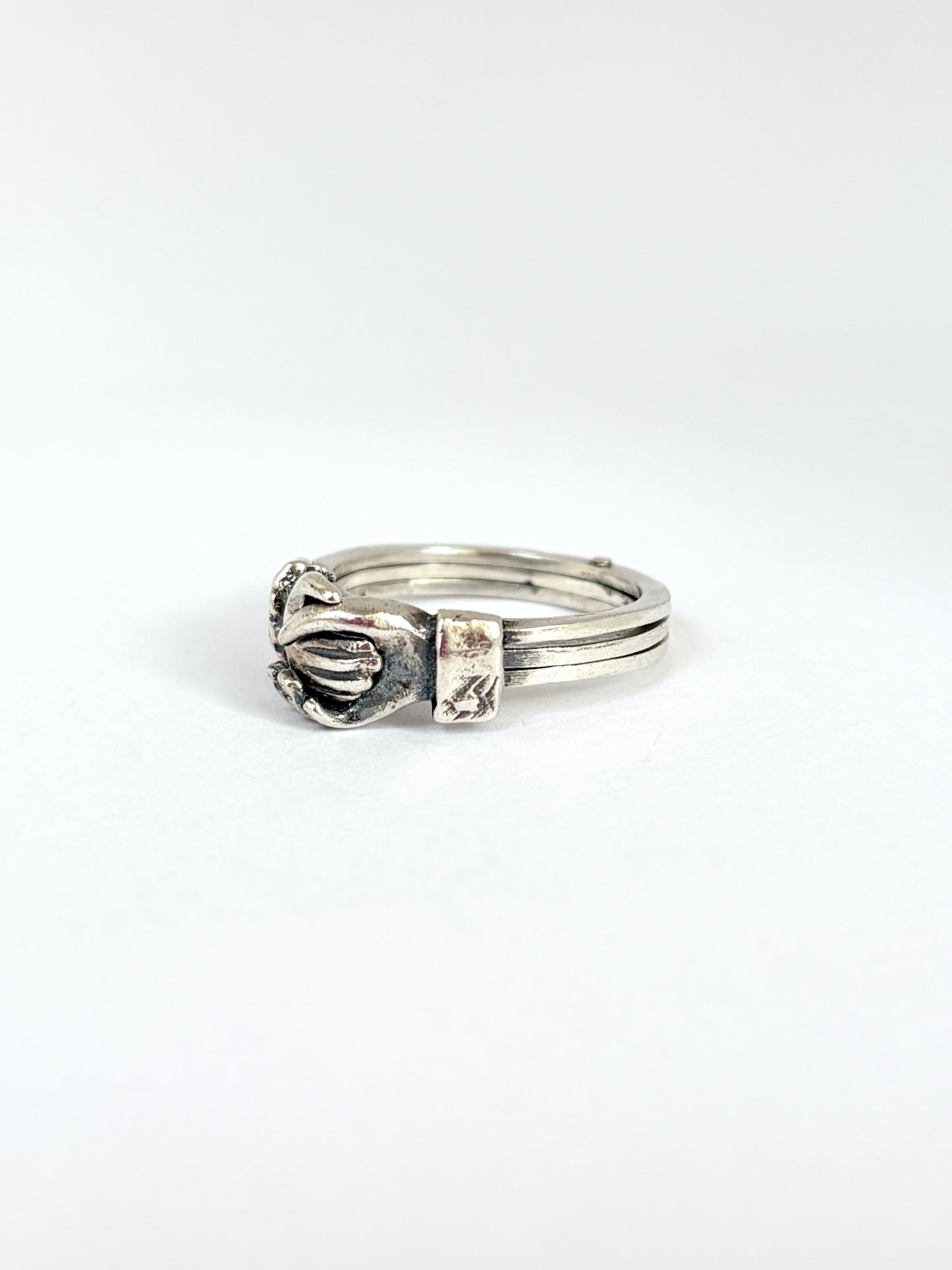 Vintage, Sterling Silver, Fede/Gimmel Opening Ring with Heart
