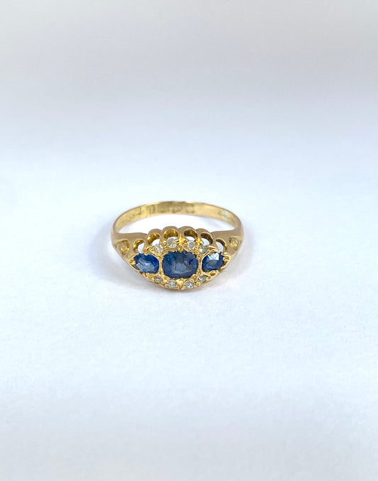 Antique, 18ct Gold Diamond and Sapphire Engagement Ring