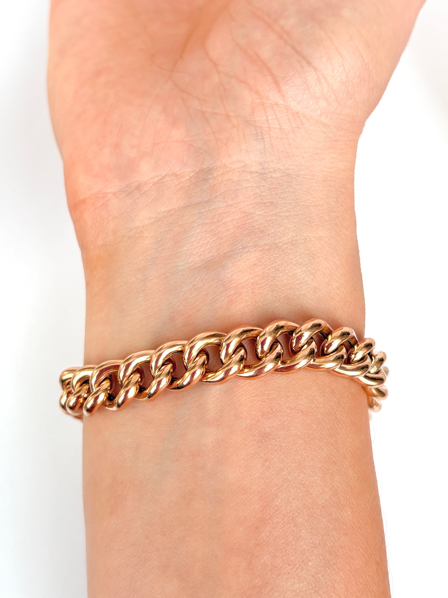 Edwardian 9ct Gold Curb Link Bracelet with Heart Padlock, Birmingham 1905 (20.11g)