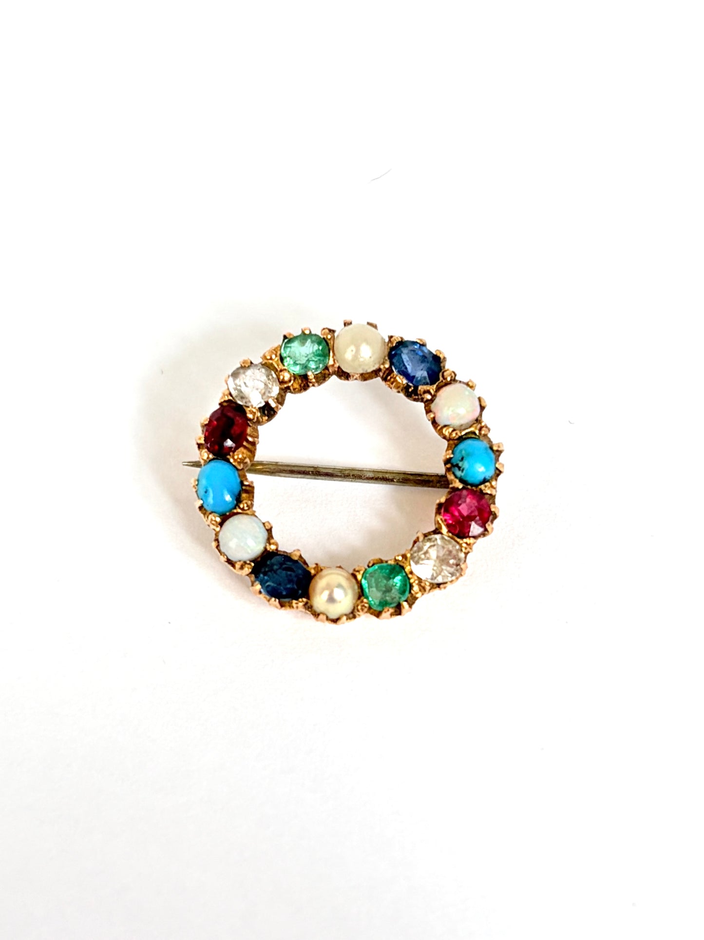 Antique, 15ct Gold Harlequin, Multi-Gem Circle Brooch