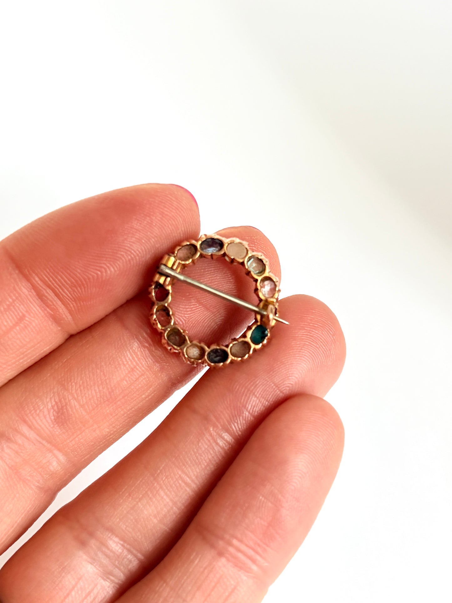 Antique, 15ct Gold Harlequin, Multi-Gem Circle Brooch