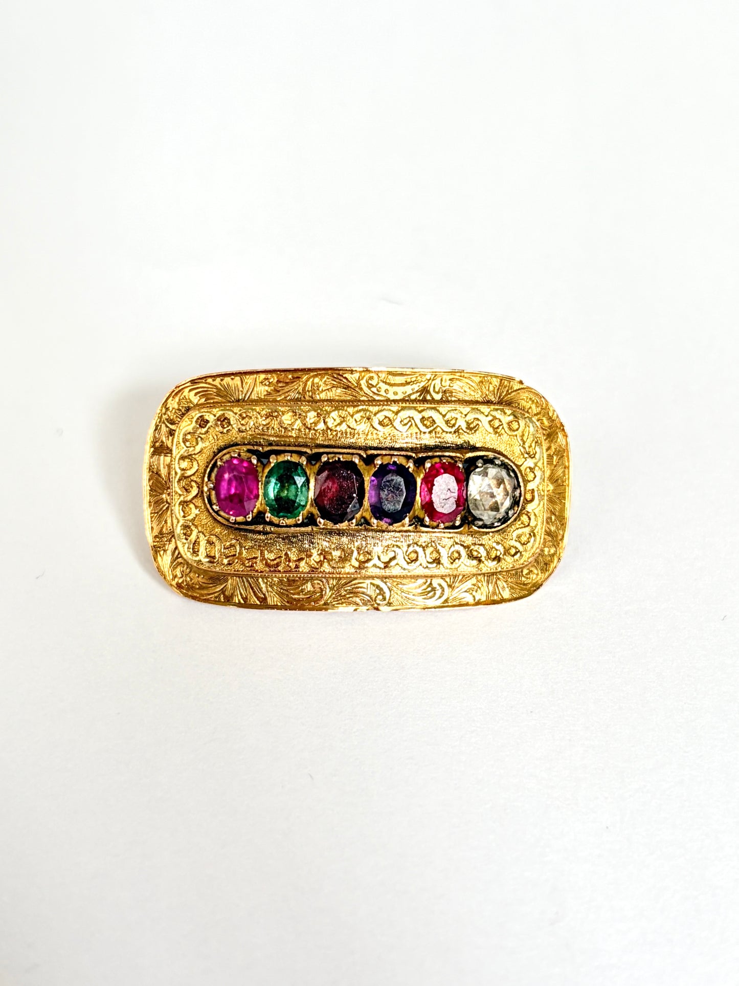 18ct Gold, Antique Victorian 'Regard' Acrostic, Multi-gem Brooch, 6.74g