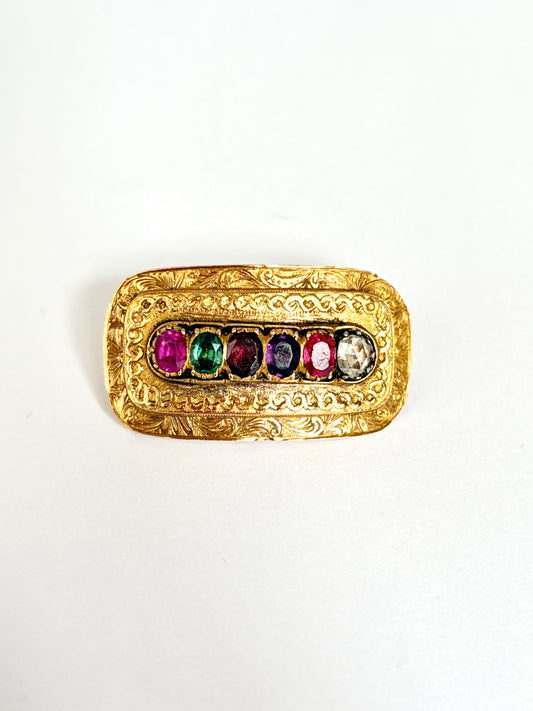 18ct Gold, Antique Victorian 'Regard' Acrostic, Multi-gem Brooch, 6.74g