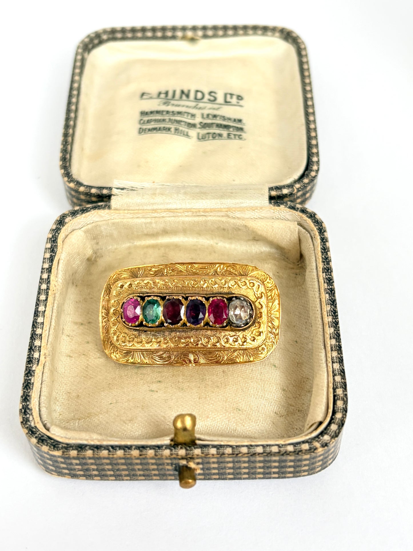 18ct Gold, Antique Victorian 'Regard' Acrostic, Multi-gem Brooch, 6.74g