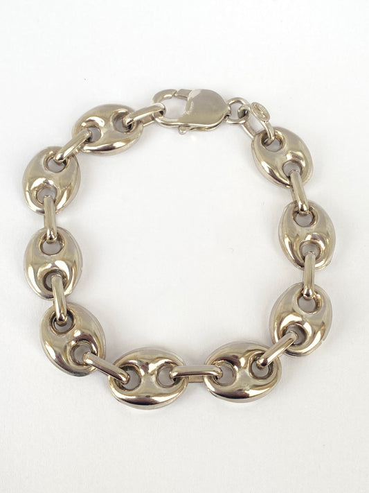 Vintage Sterling Silver Mariner Anchor Link Bracelet, 7 inches
