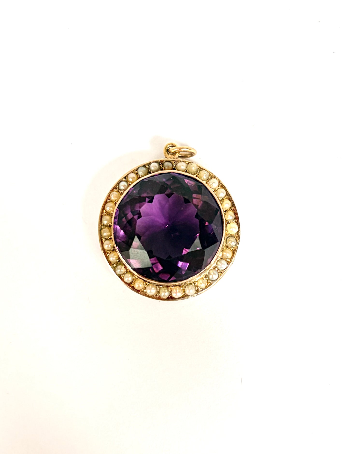 Victorian 9ct Gold, Amethyst and Seed Pearl Cluster Pendant