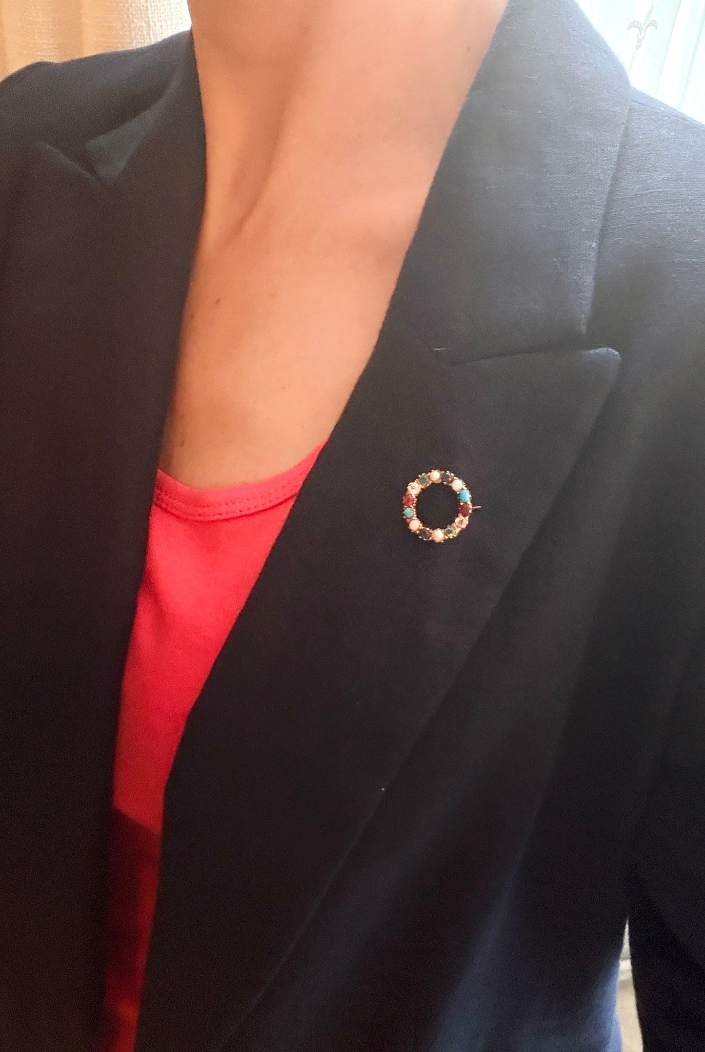 Antique, 15ct Gold Harlequin, Multi-Gem Circle Brooch