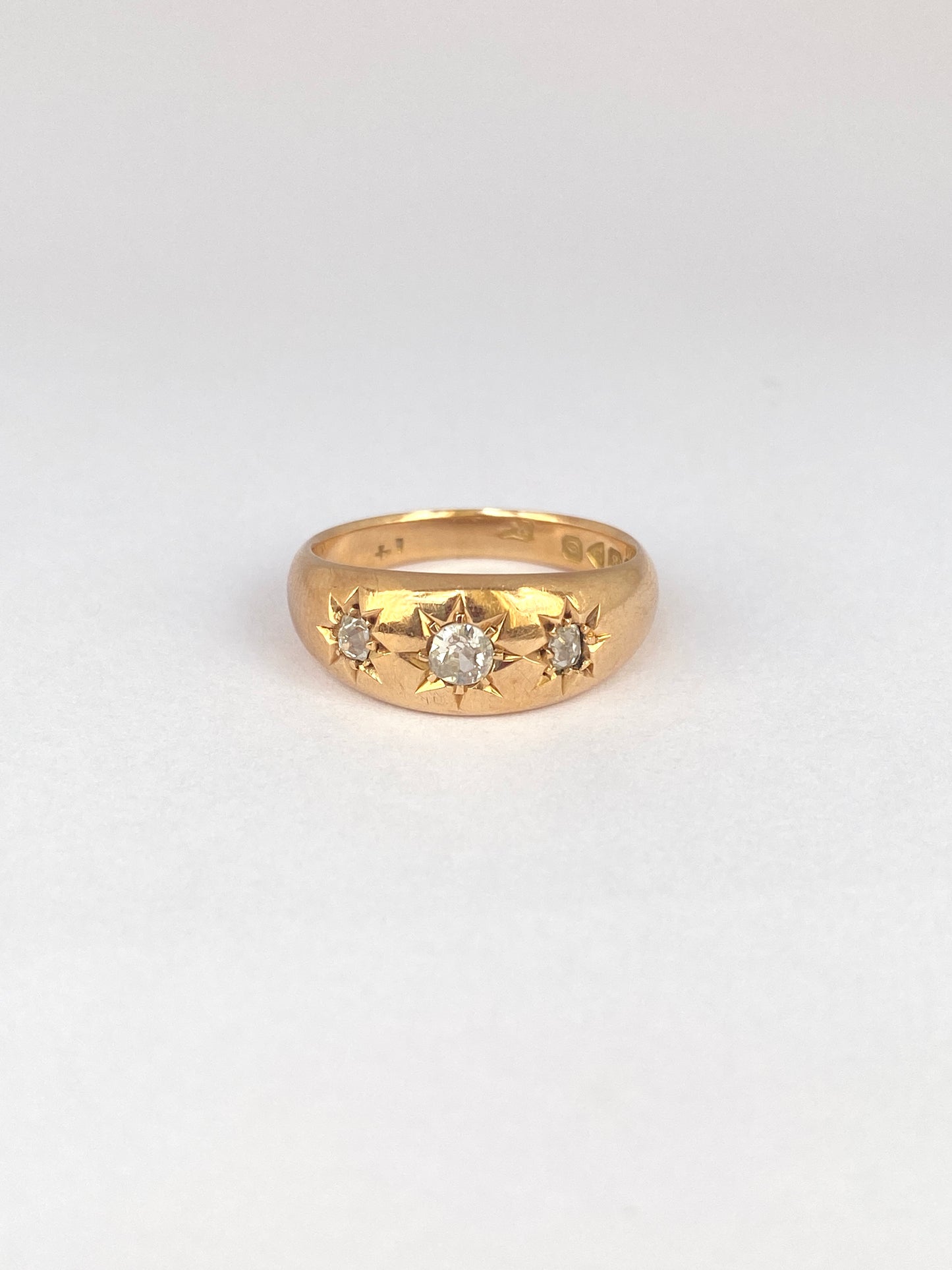 RESERVED ROBERTA Antique, 18ct Gold, Diamond, 3 Star, Gypsy Starburst Ring, Hallmarked 18ct Gold, Chester and 1920