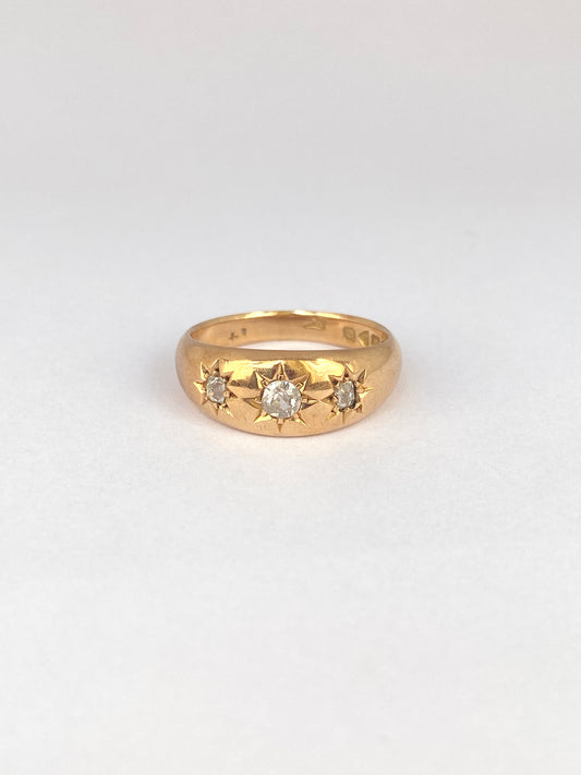 RESERVED ROBERTA Antique, 18ct Gold, Diamond, 3 Star, Gypsy Starburst Ring, Hallmarked 18ct Gold, Chester and 1920