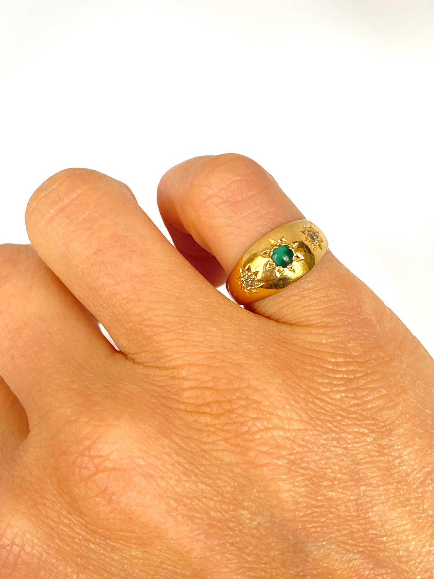 Vintage, 18ct Gold, Turquoise and Diamond Gypsy/Starburst Ring, Hallmarked 18ct Gold