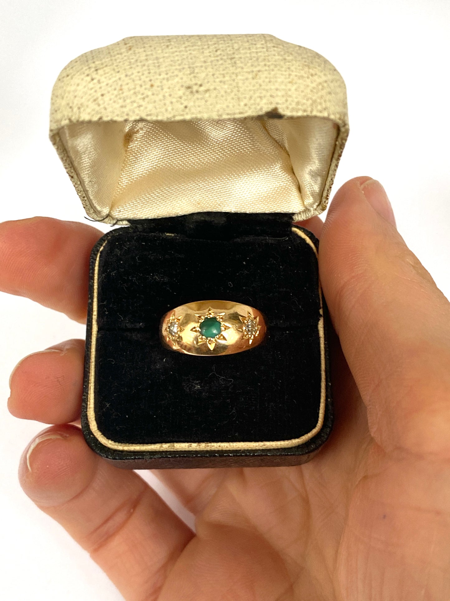 Vintage, 18ct Gold, Turquoise and Diamond Gypsy/Starburst Ring, Hallmarked 18ct Gold