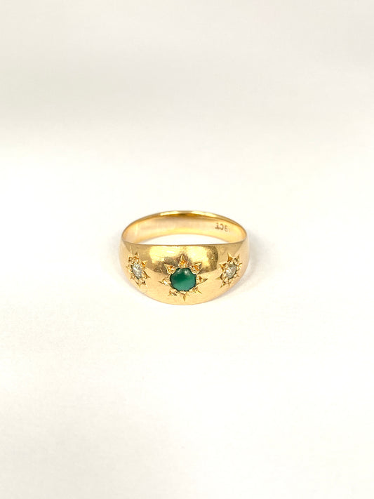 Vintage, 18ct Gold, Turquoise and Diamond Gypsy/Starburst Ring, Hallmarked 18ct Gold