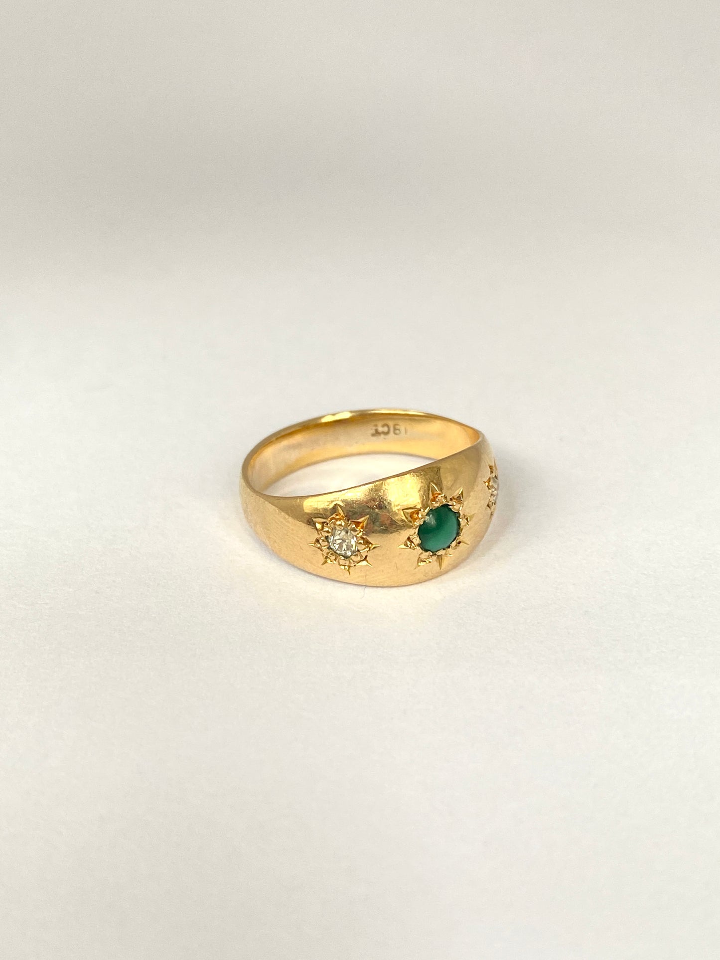 Vintage, 18ct Gold, Turquoise and Diamond Gypsy/Starburst Ring, Hallmarked 18ct Gold