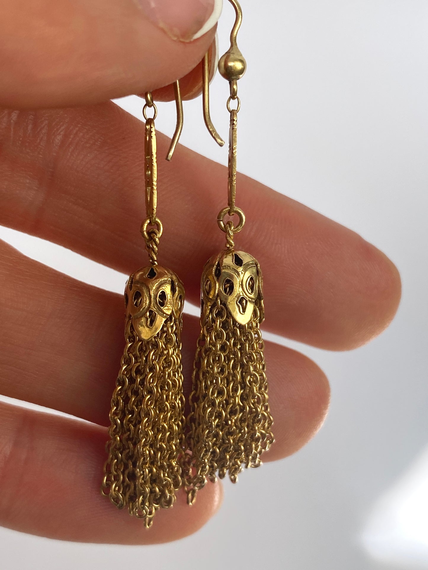 Unique, 9ct Gold, Antique Tassle Hanging Earrings