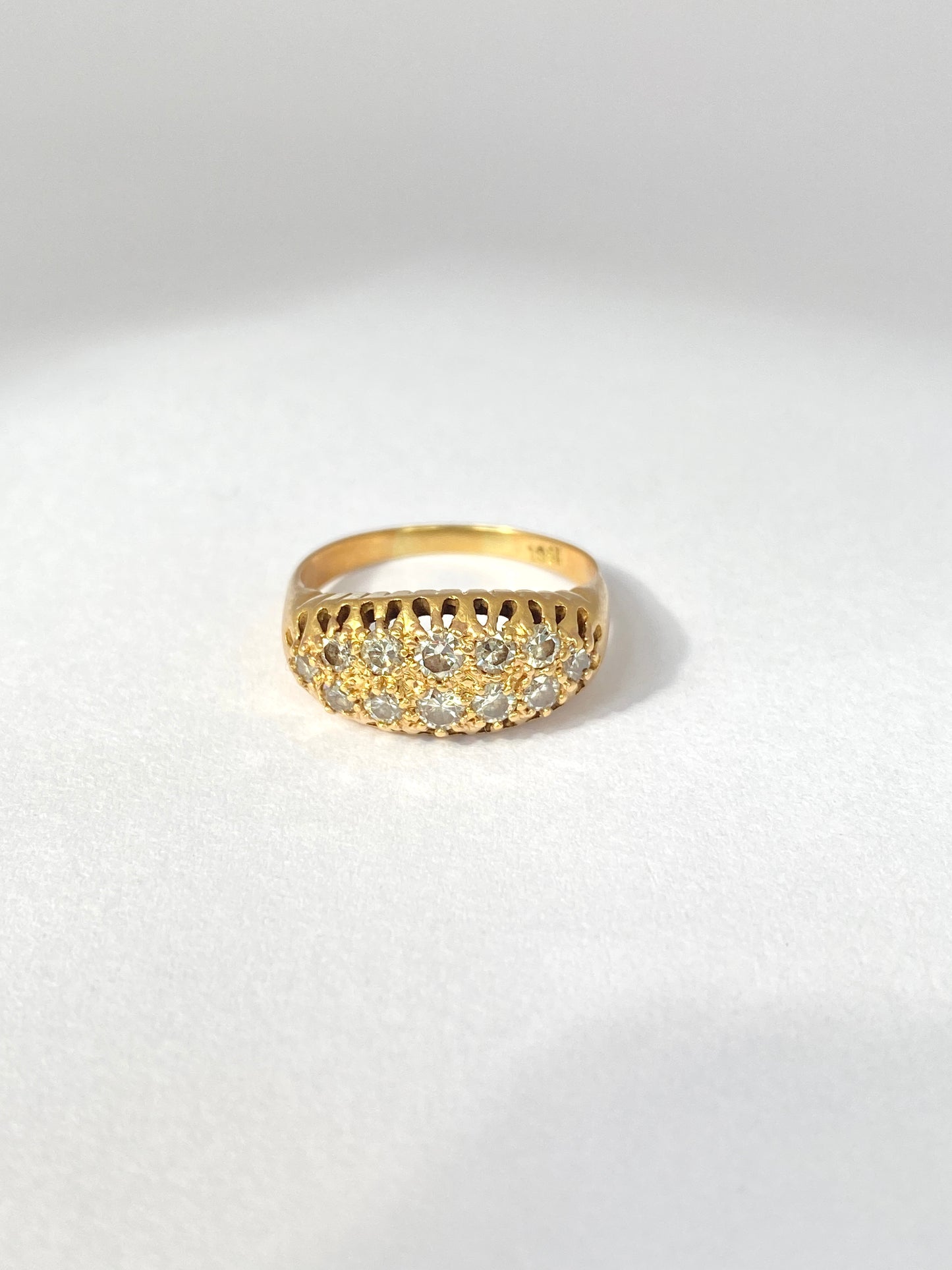 Antique, Edwardian, 18ct Gold Double Row Diamond  Ring, Hallmarked for 18ct Gold,  5.19g