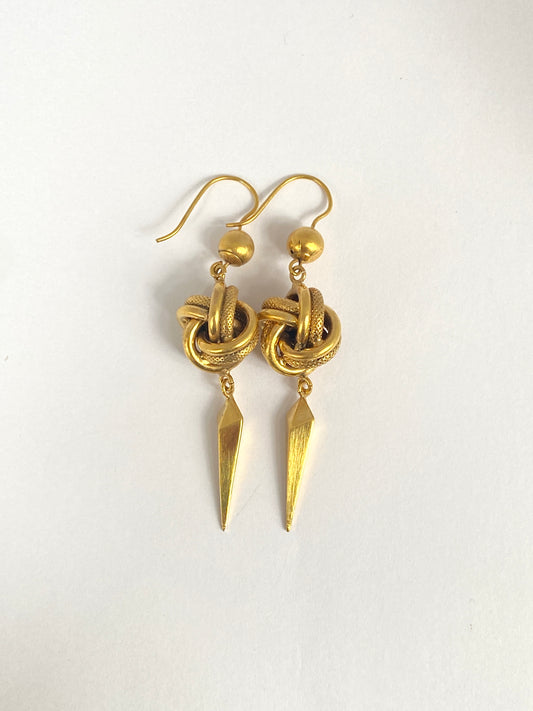 Antique 9ct Gold, Lovers Knot Hanging Earrings