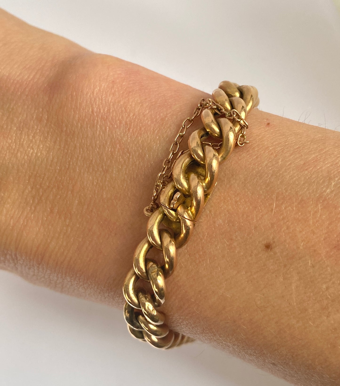 Antique, Rare, 15ct Gold Curb Chain Bracelet with Safety Chain (8 inches) 19.35g