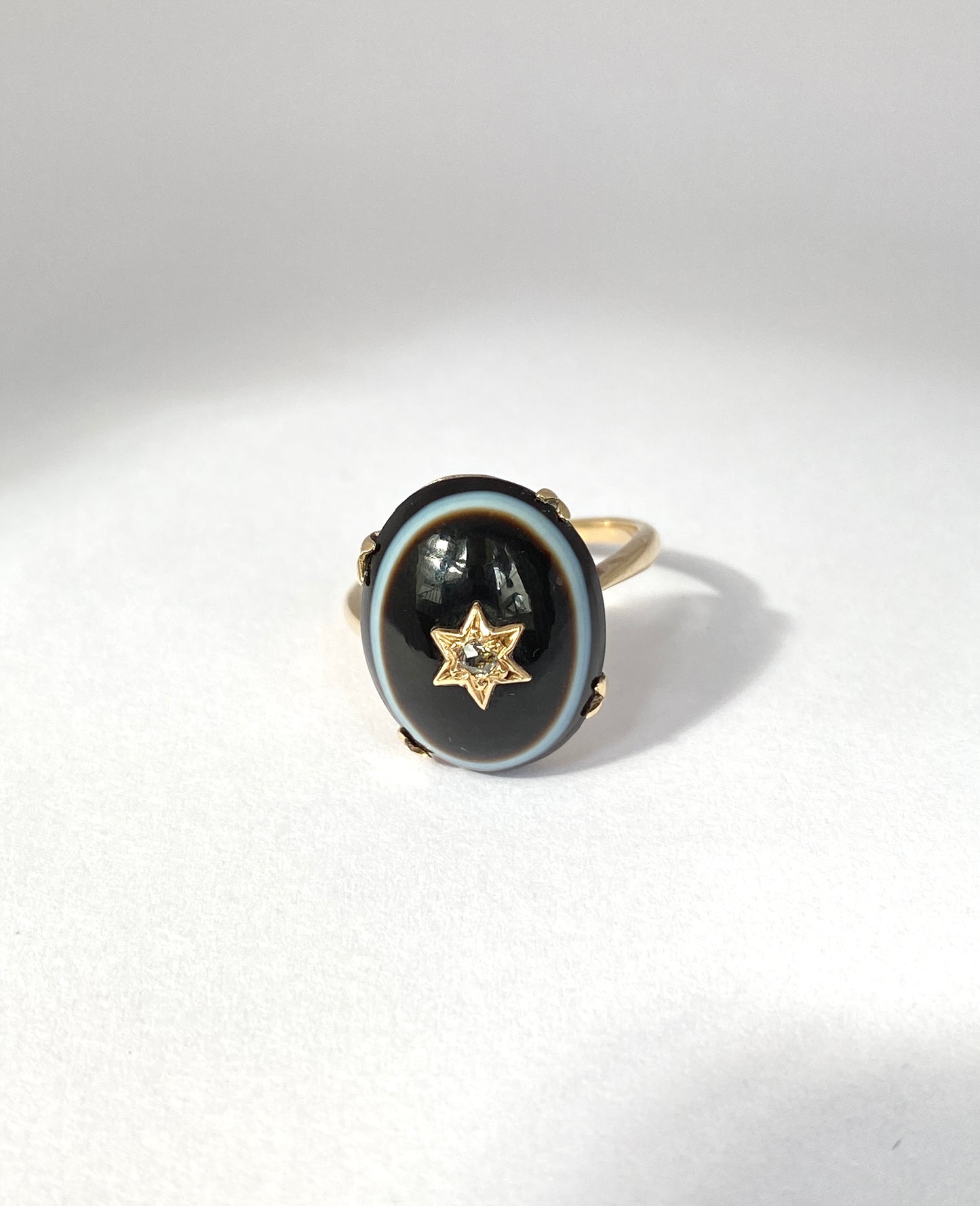 Antique, 9ct Gold, Bullseye Agate Ring with Diamond