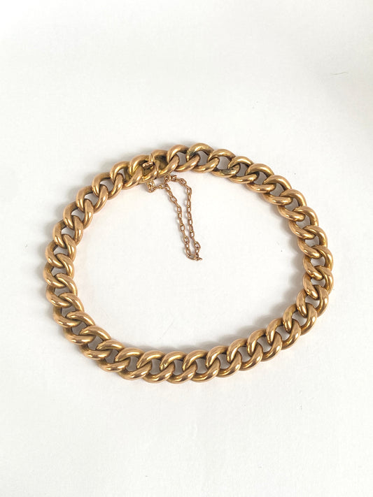 Antique, Rare, 15ct Gold Curb Chain Bracelet with Safety Chain (8 inches) 19.35g