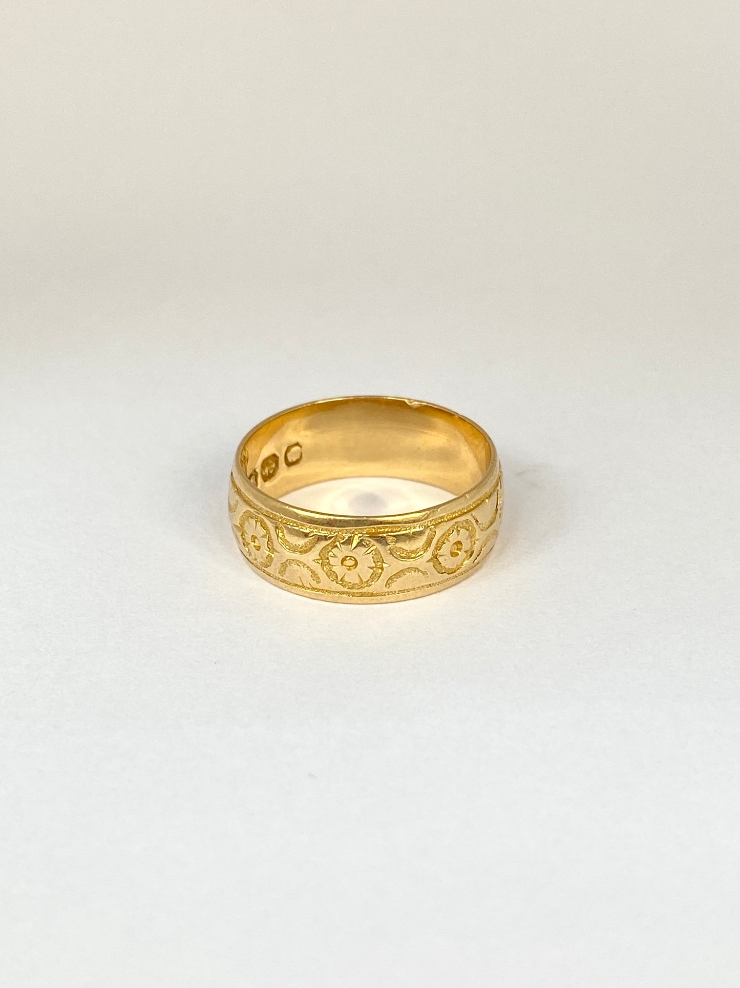 Antique, Victorian, 18ct Gold, Engraved (Orange Blossom) Wedding /Stacking Band, Hallmarked, 18ct Gold, Birmingham