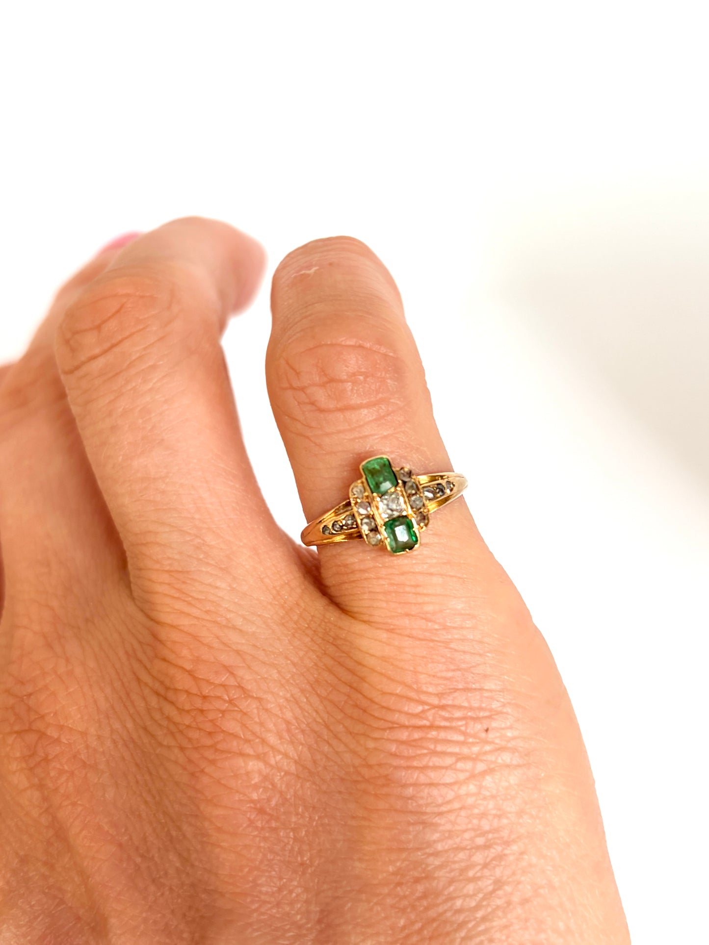 Victorian, 18ct Gold, Emerald and Diamond Engagement Ring