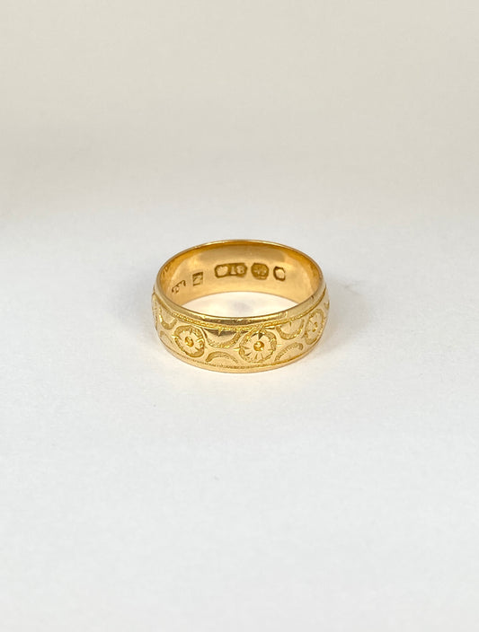 Antique, Victorian, 18ct Gold, Engraved (Orange Blossom) Wedding /Stacking Band, Hallmarked, 18ct Gold, Birmingham