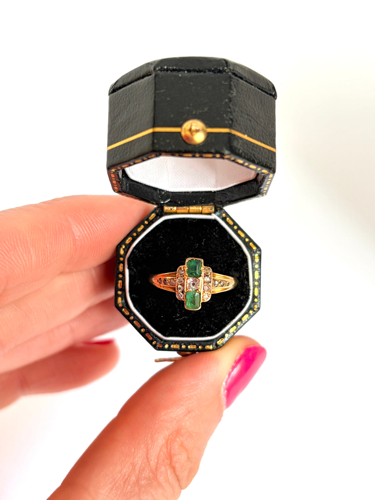 Victorian, 18ct Gold, Emerald and Diamond Engagement Ring