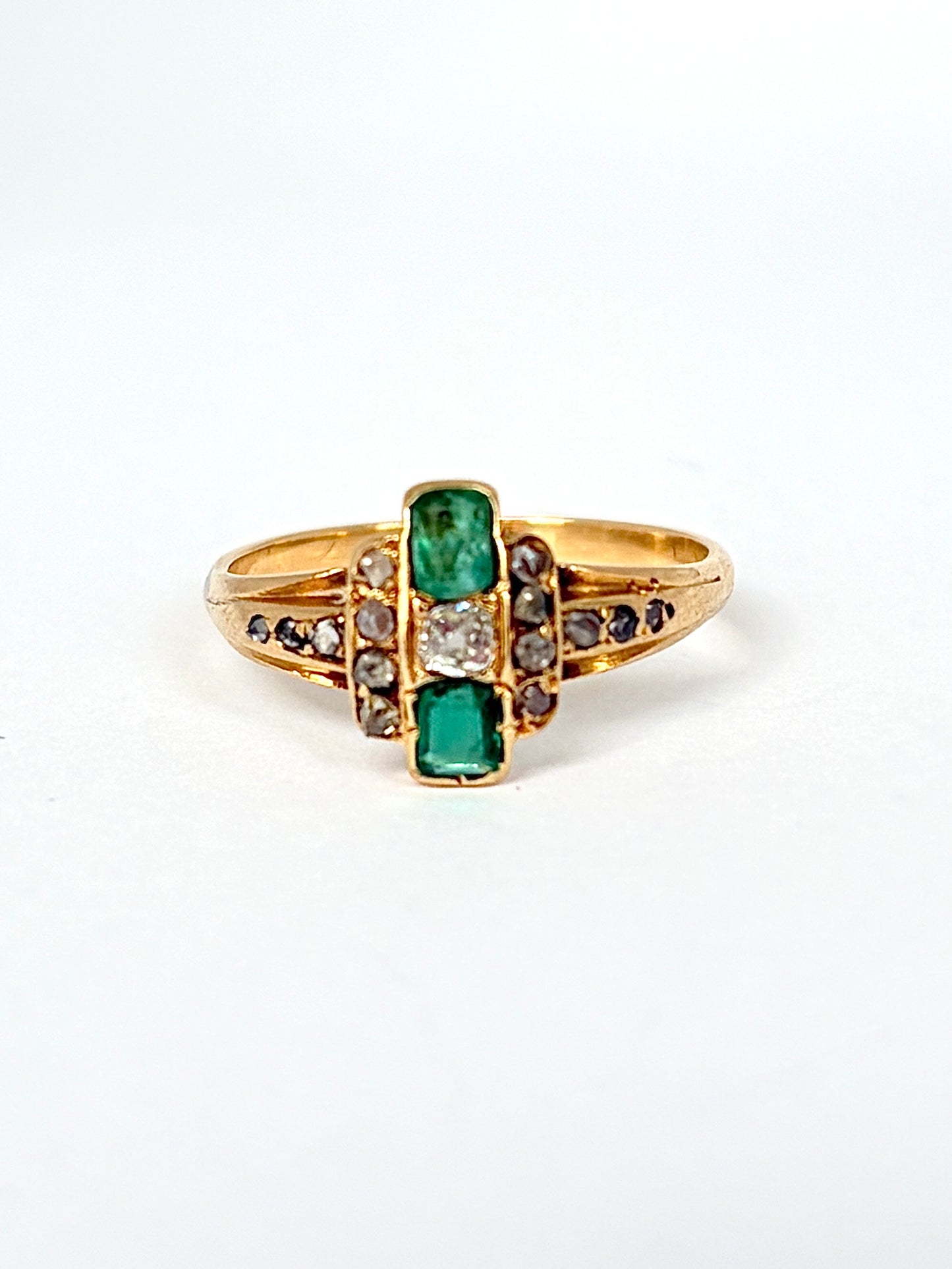 Victorian, 18ct Gold, Emerald and Diamond Engagement Ring
