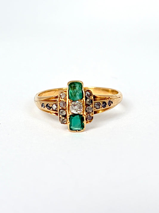 Victorian, 18ct Gold, Emerald and Diamond Engagement Ring