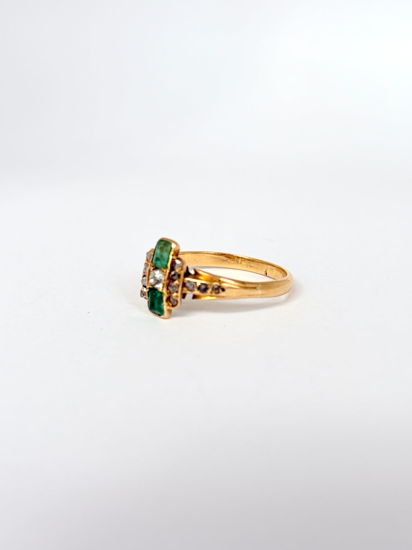 Victorian, 18ct Gold, Emerald and Diamond Engagement Ring