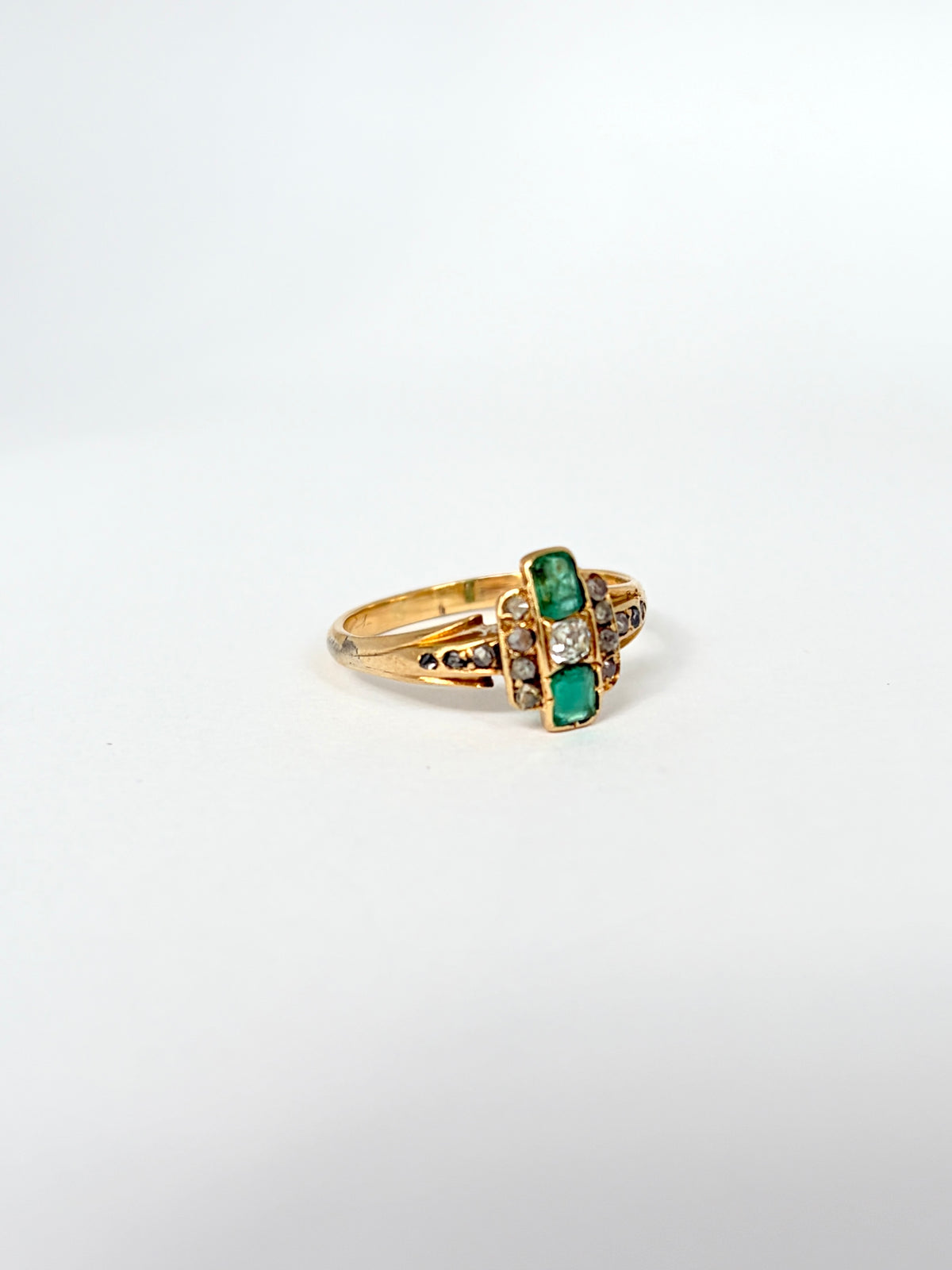 Victorian, 18ct Gold, Emerald and Diamond Engagement Ring